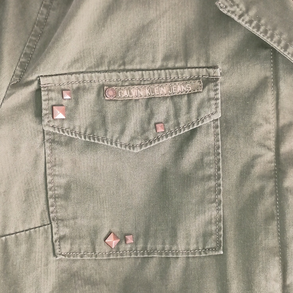 Calvin Klein Women’s Studded Full Zip 3/4 Roll Sleeve Military Jacket Indie - Picture 6 of 14